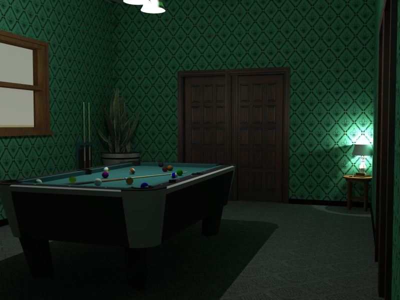 Billiards room built in Sketchup and rendered with Podium Studio.
